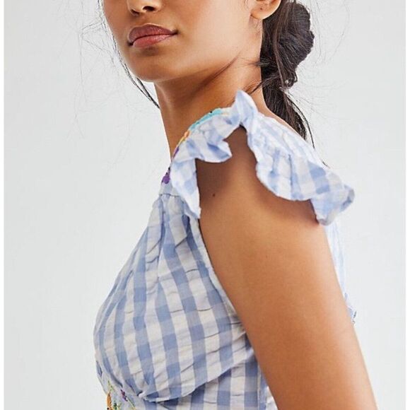 NWT FREE PEOPLE X TACH Sz XS ILENA EMBROIDERED GINGHAM PRINTED DRESS - Picture 3 of 6